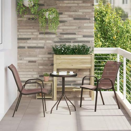 Hoopleep Ensemble bistro de jardin 3 pièces, marron, acier, pour 2 personnes, design moderne, résistant aux intempéries, idéal pour balcon et terrasse