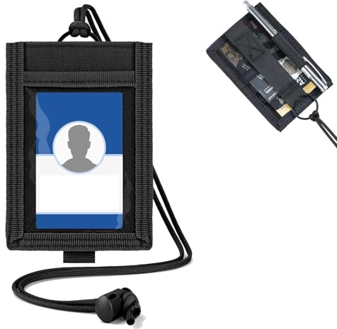 Taktisk professionell ID-hållare med 3 korthållare, halsringshållare, penna, vattentät oxfordnylon, för polis, säkerhet, utomhus, svart