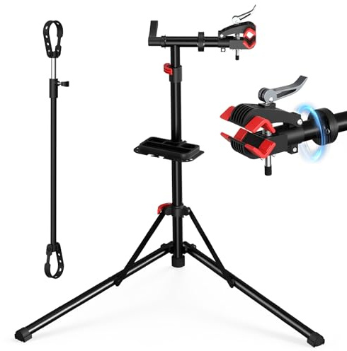 JoyCushy Bike Repair Stand 50 kg Load Capacity, Foldable Bike Stand for Maintenance with 360° Rotatable Clamp, Magnet Tool Tray & Quick Release Rod, 94–157cm Height-Adjustable Bike Workstand