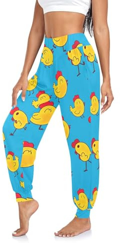 RPLIFE Gula kycklingar dam harem yogabyxor boho harembyxor sommar semester byxor casual träningsbyxor, Gula kycklingar, XXL