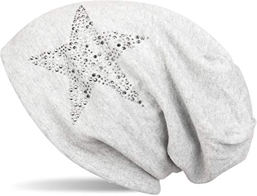 styleBREAKER Dammössa mössa med strass nitar stjärna och smyckesstenar silver antracit, slouch longbeanie 04024087