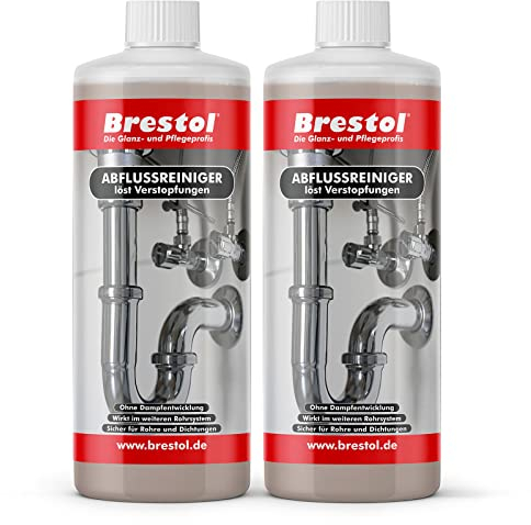Brestol Abflussreiniger 2x 1000 ml - Rohrreiniger flüssiger Abflussreiniger Abflussfrei Haar-weg Siphonreiniger gegen Rohrverstopfung im Rohrsystem schonend für Dichtungen & ohne Dampfentwicklung