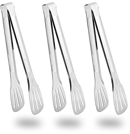 Pinze da Cucina in Acciaio Inox 3 Pezzi Pinze da Barbecue per Cucinare Servire, Grigliare, Buffet, Insalate, Pasticceria (Argento 23,5 cm)