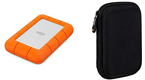 LaCie Rugged Mini 4 TB External Hard Drive Portable HDD – USB 3.0 USB 2.0 Compatible, Drop Shock Dust Rain Resistant Shuttle Drive & Amazon Basics External Hard Drive Case