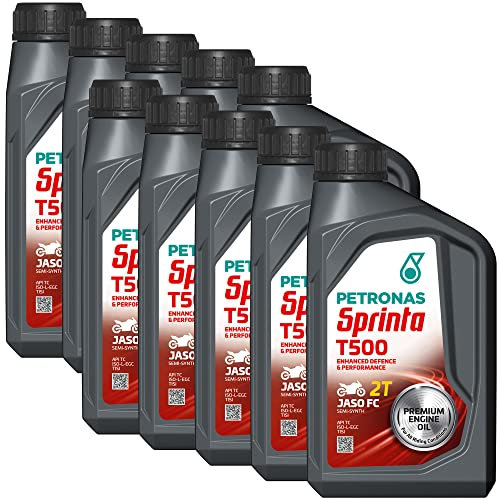 Petronas Kit 10x Sprinta T500 Olio Motore Semi Sintetico per Moto e Scooter 2 Tempi - 10 Confezioni da 1 Litro