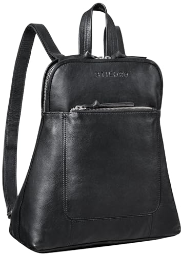 STILORD 'Cathy' Frauen Rucksack Elegant Leder Cityrucksack Damen Daypack Vintage Rucksackhandtasche Echtleder, Farbe:schwarz