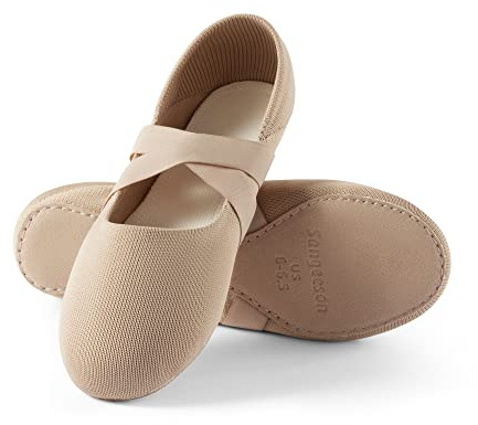 SANGEESON Ballet Shoes for Women(Leather Full Sole, Arch Support, Breathable), Jazz Shoes, Ballerina Shoes, Dance Shoes Women for Beginner, X, Size 6-6.5, Khaki