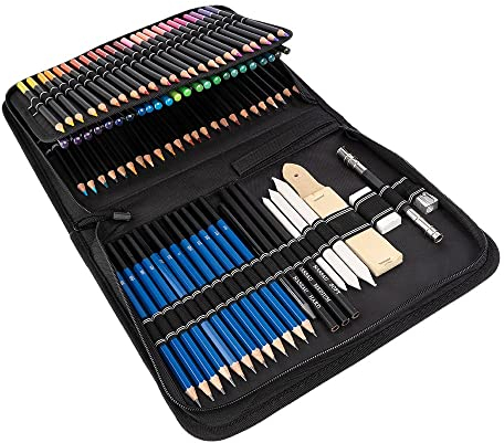 Ideen mit Herz Hochwertiges Zeichen-Sortiment | Buntstifte-Mappe | professionelle Mal-Stifte mit Tasche | Künstler-Set | Blei-Stift | Graphit-Stifte | Zeichnen und Malen | 96-teilig