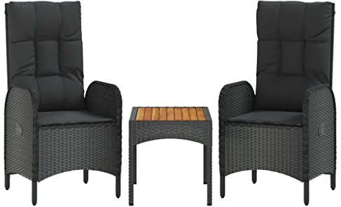 vidaXL Gartenmöbel 3-TLG. mit Kissen Sitzgruppe Gartenset Bistroset Sitzgarnitur Balkonmöbel Rattanmöbel Sessel Tisch Garnitur Schwarz Poly Rattan