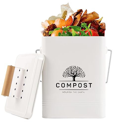 Perfnique Poubelle à compost de cuisine de 6 L avec couvercle, bac à compost d'intérieur avec 2 filtres à charbon, petit seau à compost, poubelle à déchets alimentaires pour cuisine avec sacs poubelle