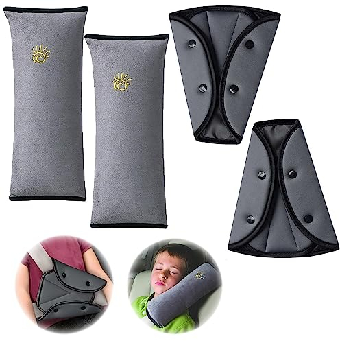4 Stück Gurtpolster für Kinder,Auto Sicherheitsgurt Schulterpolster,2 Schulterpolster 2 Gürtelkissen,Gürtelkissen Schutzkissen,für Auto Kinderwagen Erwachsene Reise(Grau)