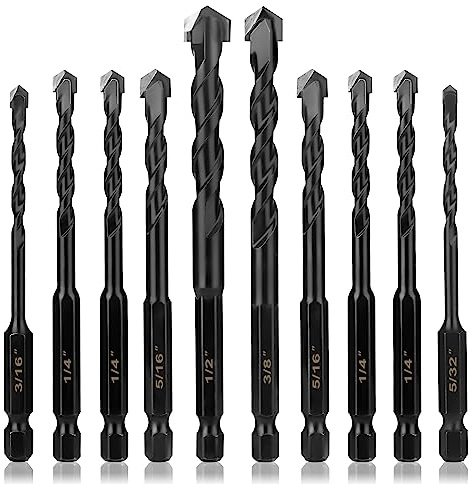 UBESTHS 10Pcs Masonry Drill Bits Kit for Concrete, Stone, Carbide Drill Bit Set for Glass, Brick, Tile, Plastic, Ceramic and Wood Size 5/32 to 1/2 inch