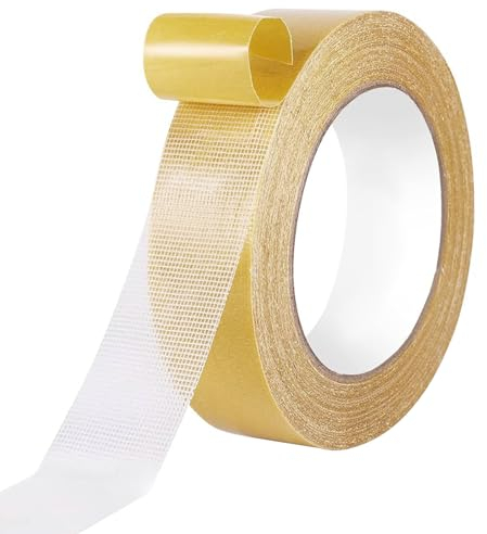 Jortmrd Cinta Doble Cara Extrafuerte 3 cm x 20 m Transparente Doble Cara Adhesiva Cinta de Malla de Tela de Doble CaraResistente Cinta de Montaje para Alfombras Suelos Pared Fotos Pósters