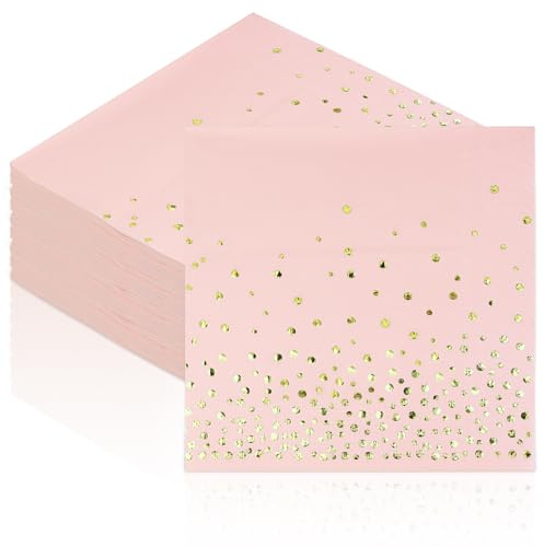 Pappersservetter för fest, Rosa Guldfolie Servetter 80 st 33 x 33 cm Engångsservetter Party Bordsdekorationer