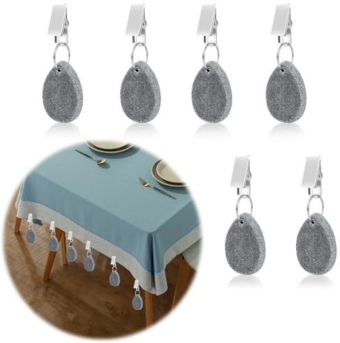 Fosoloni 6 Stück Tischdeckenbeschwerer Naturstein Tischdecken Beschwerer Extra Schwer Tischdecken Gewicht, Duschvorhang Gewichte Tischklammern für Gartentische Familie Party Camping