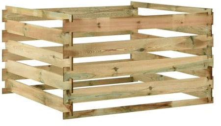 Gecheer Compostiera da Giardino a Doghe,Composter,Compostiera da Giardino Legno,Compostiere in Legno,Contenitore per Compost,Raccogli Rifiuti da Giardino,Foglie,Erbacce,120x120x70cm in Pino Impregnato