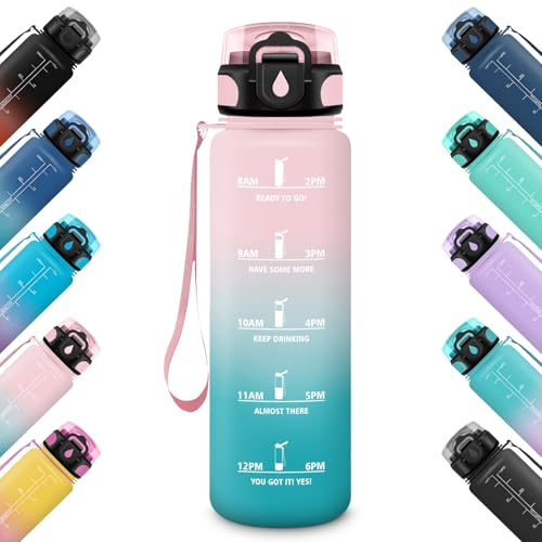 HoneyHolly Gourde 500ML, Étanche & Réutilisable, Gourde Sport, Motivation avec Marqueur, Anti-fuite Bouteille, Bouteille d'eau, Gourdes pour Gym, Enfant, Adulte, École, Bureau, Yoga, Camping