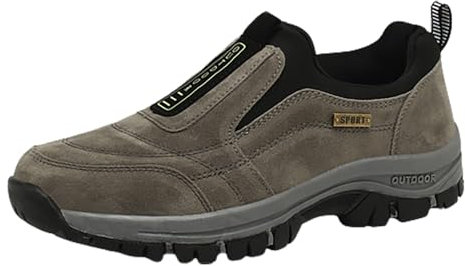 BIISDOST Men's Khaki Slip-On Walking Shoes, Size 8 UK, Flat Sole, Canvas, Mesh, Moderate Cushioning, Adult Men's Shoes