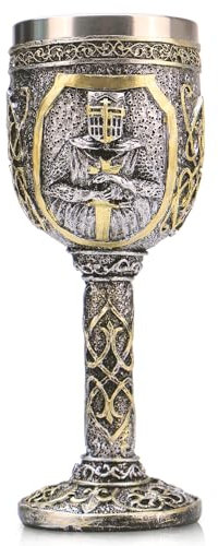 Mittelalterlicher gotischer Kelch aus Edelstahl, Dungeons and Dragons Wikinger Krieger Pirat, Harzkörper mit Edelstahleinlage, dekorativer Becher, Partygeschenk für Geburtstage, 200 ml (Allgemein)