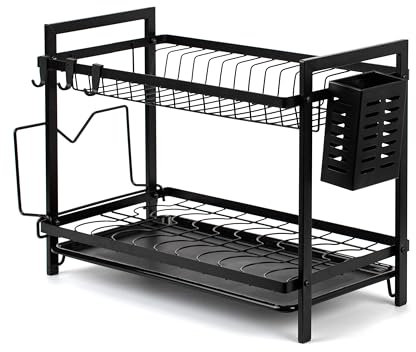 TATAY Scolapiatti con vassoio, in metallo, senza BPA, con scomparto per piatti e posate. Dimensioni 34 x 48,5 x 24,5 cm.