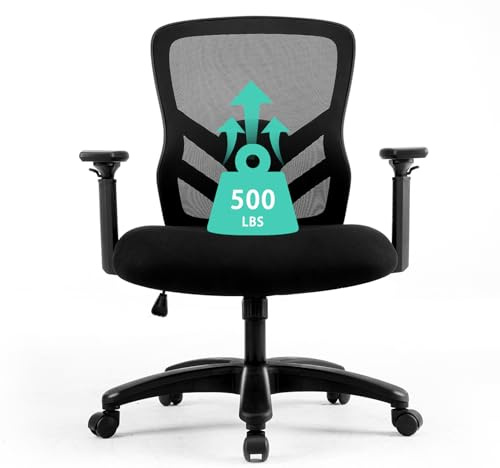 YFO Big and Tall Office Chair 500LBS - Computer Desk Chair with Adjustable Lumbar Support, Heavy Duty Ergonomic Mesh with 360 Rotation 4D Arm and Extra Wide Comfty Seat, Quiet Wheels for Adults, Black