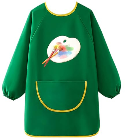 WULIQIUQIU Kids Art Smock Long Sleeve Smocks Waterproof Artist Painting Apron for Children Green M