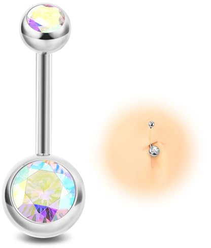 ESHIONER G23 Titan navelstänger piercing silver guld navelpiercing smycken för kvinnor boll rosa blå lila färgglad 14 G 10 mm 12 mm internt liten kort lång solid titan magstång, 8MM, Titan