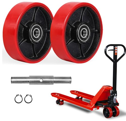 YAGEANNL 2 Stück Hubwagen Rollen 180 x 50 mm Laufrollen mit Kugellager PU-Rollen für Hubwagen Ersatzrollen mit Achse