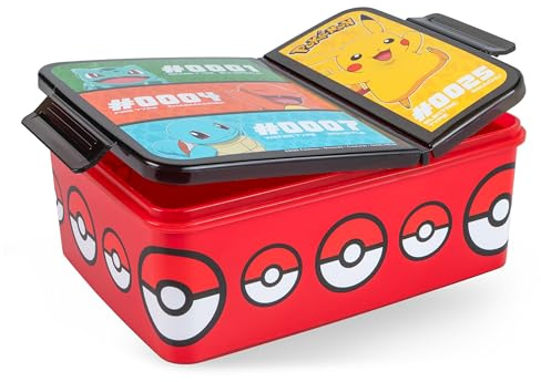 Pokémon Brotdose Kinder - Lunchbox mit 2 Fächern und Clip-Verschluss, Bento Snackbox aus Kunststoff bpa-frei - Pikachu Bisasam Glumanda Schiggy Motiv - Vesperdose für Kindergarten & Schule