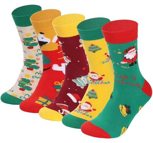 Simpeak Navideños Calcetines Hombre Mujer (Pack de 5), Termicos Calcetines de Navidad Algodón para Mujer y Hombre, Divertidos y Coloridos Socks Cómodos, Validos Desde La Talla 38-44