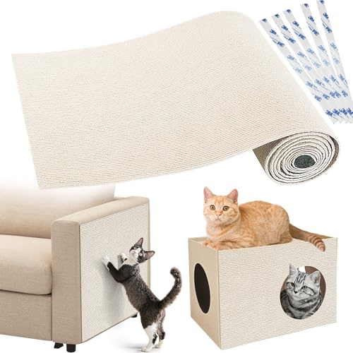 Gimars 40×200cm Thickened Self Adhesive Cat Scratching Mat, DIY Cuttable Climbing Wall Scratch Pad, Anti Scratch Furniture Protector for Sofa, Wall, Floor, Carpet (White)