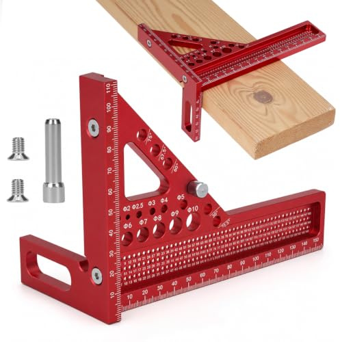 QWORK® Equerre de mesure multi-angle 3D, équerre triangulaire en alliage d'aluminium 22,5-90°, règle combinées amovibles, pour bricoleurs et charpentiers