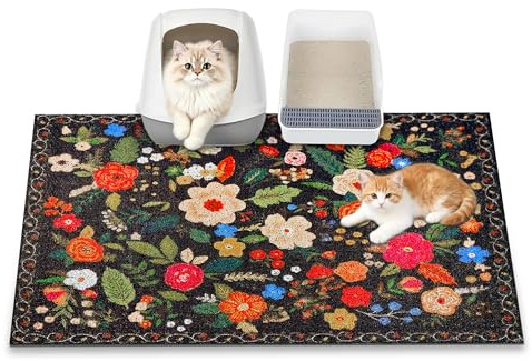 YOSEPATI Tapis Litière Chat, 89 x 58 cm, Retient 100% de la Litière Tapis | Capture antidérapant pour litière de Tapis Pour Chat, Grand et Mignon, Facile à Nettoyer pour contrôler Les éclaboussures