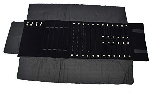 treachi Black Velvet Roll-up Travel Bag Jewelry Pouches Organizer Carrying Display Case