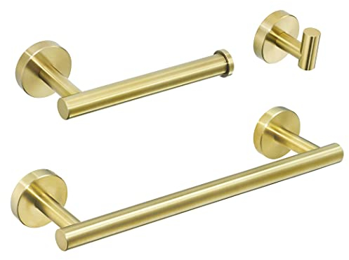 WOMAO Badezimmer Gold Set, Badezimmer Toilettenpapierhalter 3 Stück inklusive Handtuchhalter Toilettenpapierhalter Kleiderhaken Wandmontage SUS 304 Edelstahl