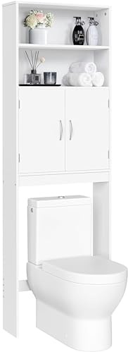 Yaheetech Over The Toilet Storage, Taller Bathroom Organizer Space-Saving Storage Cabinet with Adjustable Shelves and Double Doors, 77 in H, White