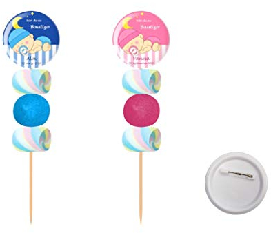 Lote de 30 Originales Brochetas de Golosinas Personalizables  Chapa Alfiler Bautizo (A Elegir). Recuerdos. Juguetes y Regalos para Fiestas de Cumpleaños, Bodas, Bautizos y Comuniones.DC. (NIÑO)