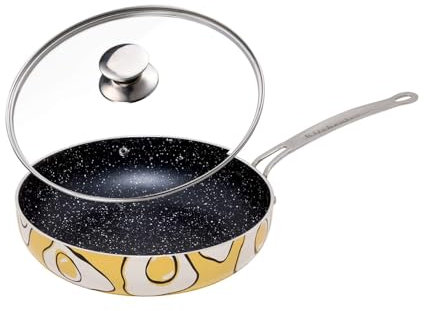 KITCHENLY™ Happy Bratpfanne mit Deckel, antihaftbeschichtet, tiefe Antihaft-Pfanne, Stein-Kochgeschirr, geeignet für Ofen, Elektro, Gas und Induktion, 24,1 cm