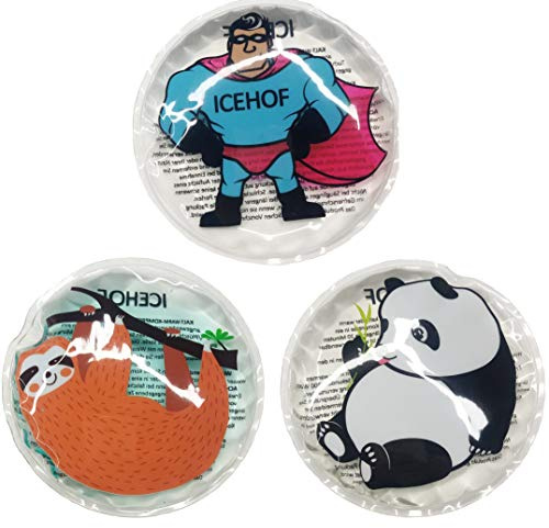 ICEHOF Compresse freddo per bambini - Refriganti set con motivi - Figli terapia a freddo e calore raffreddamento cuscinetto Cuscinetti refrigerante fascia per capelli (eroe, bradipo, panda)