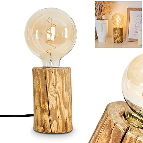 Tischleuchte Canedo, 1-flammige Tischlampe aus Holz in Natur/Schwarz, moderne Leuchte im skandinavischen Design mit An-/ & Ausschalter am Kabel, 1 x E27, ohne Leuchtmittel