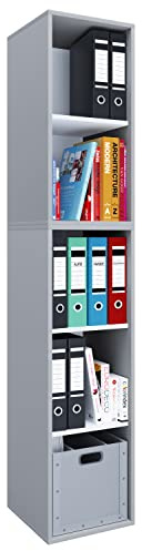 VCM Holzregal stehend, platzsparender Aktenschrank, Maße ca. H. 184 x B. 35 x T. 37 cm, Elegantes Regal, Büroregal – Lona I 5f