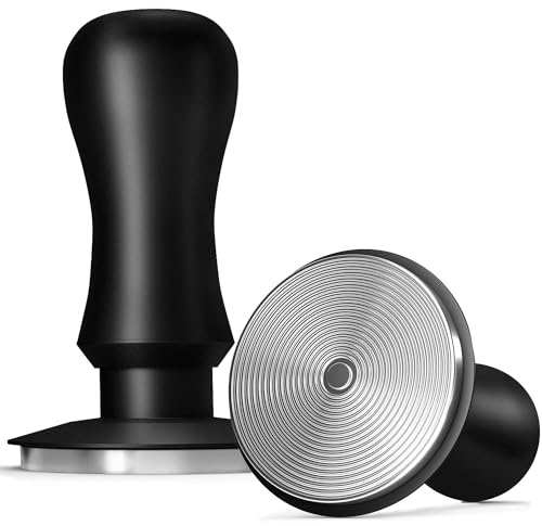 KYONANO Prensador de café de 58,5 mm, con presión de contacto de 30 libras calibrado, mango de aluminio y base ondulada de acero inoxidable 304, accesorio para portafiltros