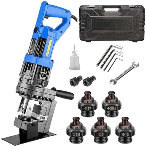 PixCy Punzonadora Hidráulica, Punzonadora Hidráulica Eléctrica, Juego De Punzones Sacabocados, Punzonadora De Metal, 5 Matrices, para Acero, Hierro, Aluminio, Cobre,Anglesteel
