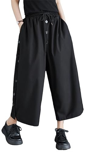 ellazhu Damen Drop Crotch Elastische Taille Knopfleiste Weites Bein Haremshose GZ180