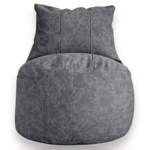 Aiire Puff Salon Moderno de Lujo - Sofa Puf de Diseño en Polipiel Premium - Puffs con Relleno Incluido para Adultos o Decoracion Habitacion Juvenil - Bean Bag Chair Infantil XXL Gris