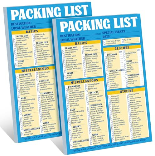 Eaasty 2 Pcs 120 Sheets Travel Packing List 6 x 9 Packing List Checklist Notepad Cruise Checklist Essentials Note Pad for Hiking Camping Beach Vacations Gifts