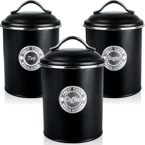 Stimo 3er SET Vorratsdosen 1L Vorratsbehälter für Tee Kaffee & Zucker Aufbewahrungsbehälter Metall