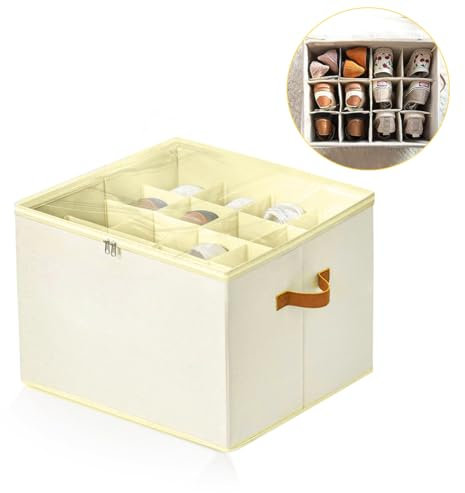 RHHGHY Storage Boxes Organiser, Foldable Stackable Shoe Boxes, Large Fabric Box With Zipable Clear Cover, Wardrobe Organiser for Space Saver, Boots, Heels, Sneakers