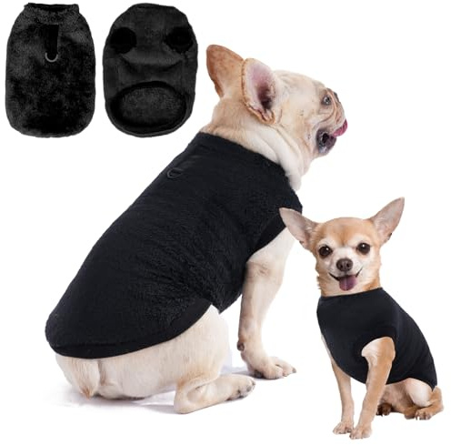 Pull-Over en Polaire pour Chien et Chat - Manteau d'Hiver avec Anneau en D pour Petite et Moyenne Taille - Vêtement pour Animaux de Compagnie (Noir, S)
