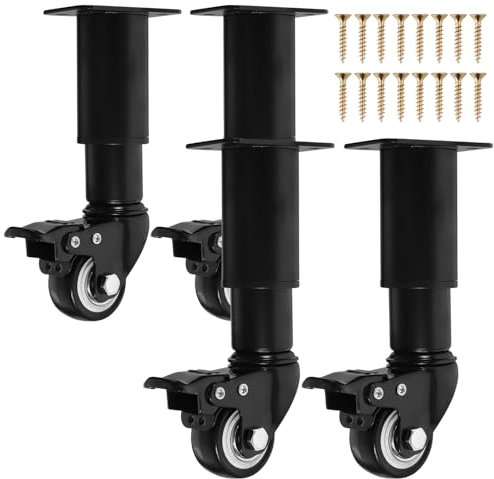 4 Piezas Patas Regulables para Muebles con Ruedas, Giratorias 360 ​​​​Grados Patas para Muebles, Patas Regulables 14,5-16 cm, Adecuadas para Mesitas de Noche, Zapateros, Mesas de Café, Etc (negro)